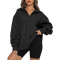 Miniatyrbild 1 av 4: Kvinnors Oversized Sweatshirts Hoodies Halv Zip Pullover Höst Mode Outfits black S
