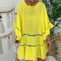 Miniatyrbild 4 av 5: Dam bomull linne ihålig volang pullover tunika toppar blus storlek Yellow M