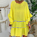 Miniatyrbilde 4 av 5: Dame Bomull Lin Hul Ut Ruffle Pullover Tunika Topper Bluse Skjorte Pluss Størrelse Yellow M