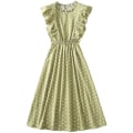 Miniatyrbillede 1 af 5: Dame Polkaprikket Kjole Plus Size Print Lang Kjole Til Strandbrug Green And White Dots M