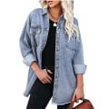 Miniatyrbilde 2 av 3: Oversized denimjakke for kvinner, avslappet lang boyfriend-modell, slitt jeansjakke, høst vår blue M