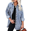 Miniatyrbilde 2 av 3: Oversized denimjakke for kvinner, avslappet lang boyfriend-modell, slitt jeansjakke, høst vår Light blue M