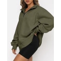 Miniatyrbild 2 av 5: Dams oversized sweatshirts hoodies halv dragkedja pullover höst mode outfits green XXL