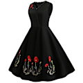 Pikkukuva 4 / 5: Kirjailtu V-aukkoinen vintage 50-luvun 60-luvun Rockabilly Iltapuku Swing Mekko Midimekko M
