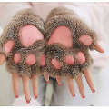 Miniatyrbild 1 av 5: Kattflicka öppna finger katt tass varma handskar förtjockade fluff handformad borste halvfingerhandskar Khaki Average size