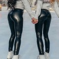 Pikkukuva 4 / 4: Joustavat Pu-nahka Push Up -leggingsit naisille, paksunnetut fleecevuoratut talvileggingsit housut M