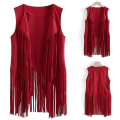 Miniatyrbilde 4 av 5: 1970-talls Dame Dusk Ermeløs Jakkevest 70-talls Hippie Imitert Semsket Skinn Vest Jakke Cardigan Red 3XL