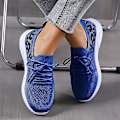 Miniatyrbillede 2 af 3: Dame Snøresko Sneakers Casual Sko Åndbare Flyvende Vævede Leopard Sportssko Blue 41