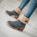 Miniatyrbillede 3 af 5: Dame Vinterstøvler Korte Sne Flock Varme Støvletter Sko Slip On Korte Ankel Chunky Hæl Støvler Grey 39