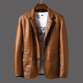 Miniatyrbillede 1 af 4: Casual Blazer Jakker Herre Overtøj Læderjakke Herre Casual Læderjakke Herre Slim Pu Læderjakke Mode Tøj Khaki 4XL