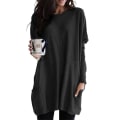 Miniatyrbillede 1 af 2: Dame Ensfarvet Langærmet Oversize Rund Hals T-shirt Kjole Løs Tunika Lange Toppe Plus Størrelse Black 4XL