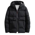 Miniatyrbilde 1 av 5: Ensfarget bomullsforet herrejakke, tykk, vindtett og varm topp for vinteren Black 4XL