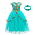 Miniatyrbild 1 av 4: Fryst Jasmine Prinsessa Cosplay Kostym Flickor Fyrkantig Hals Klänning Halloween Aladdin Cosplay Party Utklädnad 3-4 Years