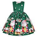 Miniatyrbild 1 av 4: Jul Barn Flickor Ärmlös Jultomte Midi Klänning Rosett-knut Tryckta Festklänningar Green 3-4 Years