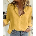 Miniatyrbilde 3 av 5: Dame V-hals T-skjorte Langermet Bluse med Knapper Yellow 3XL