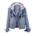 Miniatyrbilde 1 av 4: Uformell denimjakke med avtakbar hette for kvinner Light Blue L