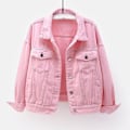 Miniatyrbilde 1 av 5: Dame Vår og Høst Jakker Varm Ensfarget Langermet Denimjakke Yttertøy Pink M