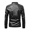 Miniatyrbild 3 av 4: Herr Patchwork Ståkrage Läder Bikerjacka Slim Fit Casual Dragkedja Kappa Ytterkläder Black M