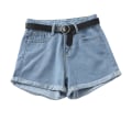 Pikkukuva 1 / 5: Naisten korkeavyötäröiset denim-shortsit, naisten lyhyet farkut olkaimilla rentoon shoppailuun ja matkustamiseen Light Blue M