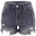Miniatyrbillede 1 af 2: Dame Mid Rise Flåede Stretch Jeans Shorts  Afslappede Denim Shorts Grey M