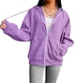 Miniatyrbillede 1 af 2: Dame Sweatshirt Hættetrøjer Frakke Ensfarvet Afslappet Løs Jogging Hættejakke Langærmet Fuld Lynlås Snøre Purple M