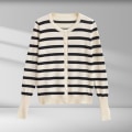 Miniatyrbillede 4 af 5: Langærmet stribet cardigan til kvinder, fransk version, slank pasform, basisjakke til hjemmebrug, date, fest, shopping Black Stripes M