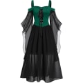 Miniatyrbillede 4 af 5: Maxikjole med sommerfugleærmer til kvinder, middelalder punk gotisk tøj, sexet Halloween kostume, kjoler med kolde skuldre og korset C-green X-Large