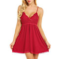 Miniatyrbild 1 av 5: Sexig spetsunderkläder för kvinnor Babydoll V-ringad Sling Nattlinne Rygglös Mini Nattklänning Underkläder Sovkläder Red M