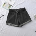 Miniatyrbillede 2 af 5: Dame Højtaljede Denim Shorts Korte Jeans med Strop til Afslappet Shopping og Rejser Black Grey 2XL