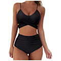 Miniatyrbild 1 av 3: Omlott Bikini Set för Kvinnor Högmidjade 2-delade Baddräkter Black M