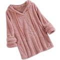 Miniatyrbillede 1 af 5: Plus Size Efterår Vinter Dame Langærmet Hætteklædte Plysset Fluffy Hættetrøjer Fleece Pullover Pyjamas Løs Beige 5XL