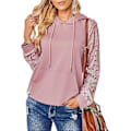 Miniatyrbillede 1 af 5: Dame Hættetrøjer Blonde Patchwork Langærmet Hættetrøje Casual Mode Tunika Pullover Stilfuld Elegant Sweatshirt Snøre Jumper Toppe Med Lommer Pink M