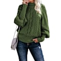Pikkukuva 1 / 4: Naisten villapaita, kaapelikuvioitu lyhtymäinen hiha, ulkoiluun, treffeille ja ostoksille Army Green 2XL