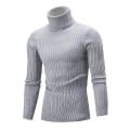 Miniatyrbilde 1 av 5: Herre Genser Strikket Høy Hals Slim Ensfarget Enkel Topp For Daglig Bruk Hjemme Skole Gray 3XL