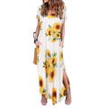 Pikkukuva 5 / 5: Naisten neulemekko, lyhythihainen, V-aukkoinen, rento, pitkä mekko, kesä, ranta, uusi Peacock color L
