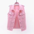 Miniatyrbilde 1 av 4: Dame Vår- og Høstjakker Ensfarget Ermeløs Denimjakke Yttertøy Pink M