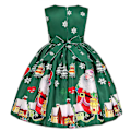 Miniatyrbild 2 av 4: Jul Barn Flickor Ärmlös Jultomte Midi Klänning Rosett-knut Tryckta Festklänningar Green 3-4 Years