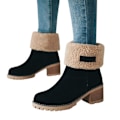 Miniatyrbillede 2 af 5: Dame Vinterstøvler Korte Sne Flock Varme Støvletter Sko Slip On Korte Ankel Chunky Hæl Støvler Black 41