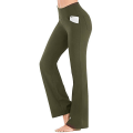 Miniatyrbillede 1 af 3: Dame Ensfarvede Elastiske Yoga Bukser med Høj Talje Åndbare Komfortable Fuld Længde Bukser med Brede Ben Sommer Afslappede Flare Bukser Green L