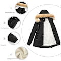 Miniatyrbilde 4 av 5: Tykk hetteparkas for kvinner, vindtette fleeceforede jakker med lommer Black 2XL