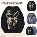 Miniatyrbillede 2 af 5: Dame Sweater Sommerfugl Jacquard Løs Casual Pullover Mode Varm Sweater Til Efterår Vinter Black XL