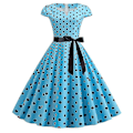 Miniatyrbild 1 av 3: Kvinnor Polka Dot Retro 1950-tal 60-tal Rockabilly Aftonklänning Swing Festklänning Midi Klänning Blue M