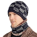 Pikkukuva 1 / 2: Miesten ruutukuvioinen pipo fleecevuorella, hiihtomyssy, tuubihuivi, kauluri, kääresetti Navy Blue - Hat and Scarf
