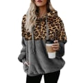 Miniatyrbillede 1 af 5: Hættetrøje til kvinder Leopard Print Plys Sweatshirt med lommer Snørehætte Gray M