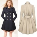 Miniatyrbillede 1 af 3: Dame Trenchcoat Dobbeltradet Klassisk Revers Frakke Slank Yderbeklædning Khaki Black M