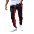 Pikkukuva 1 / 3: Miesten kiristysnyörilliset väripalikkaiset rennot pitkät housut, slim fit -collegehousut, urheiluhousut Black Red L