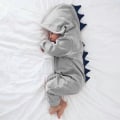 Miniatyrbillede 1 af 4: Småbørn Børn Dinosaur Hætte Romper Pyjamas Langærmet Jumpsuit Nattøj Grey 3 Months