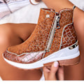 Miniatyrbillede 2 af 2: Dame Wedge Ankelstøvler Lynlås High Top Sneakers Træningssko Brown 40