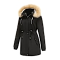 Miniatyrbilde 2 av 5: Tykk hetteparkas for kvinner, vindtette fleeceforede jakker med lommer Black 2XL