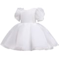Miniatyrbild 3 av 4: Flickklänning Puffärm Sommarklänning Flicka Prinsessklänning Rygglös Hög Midja Flickklänningar För 2-10 År White 1 2 Years